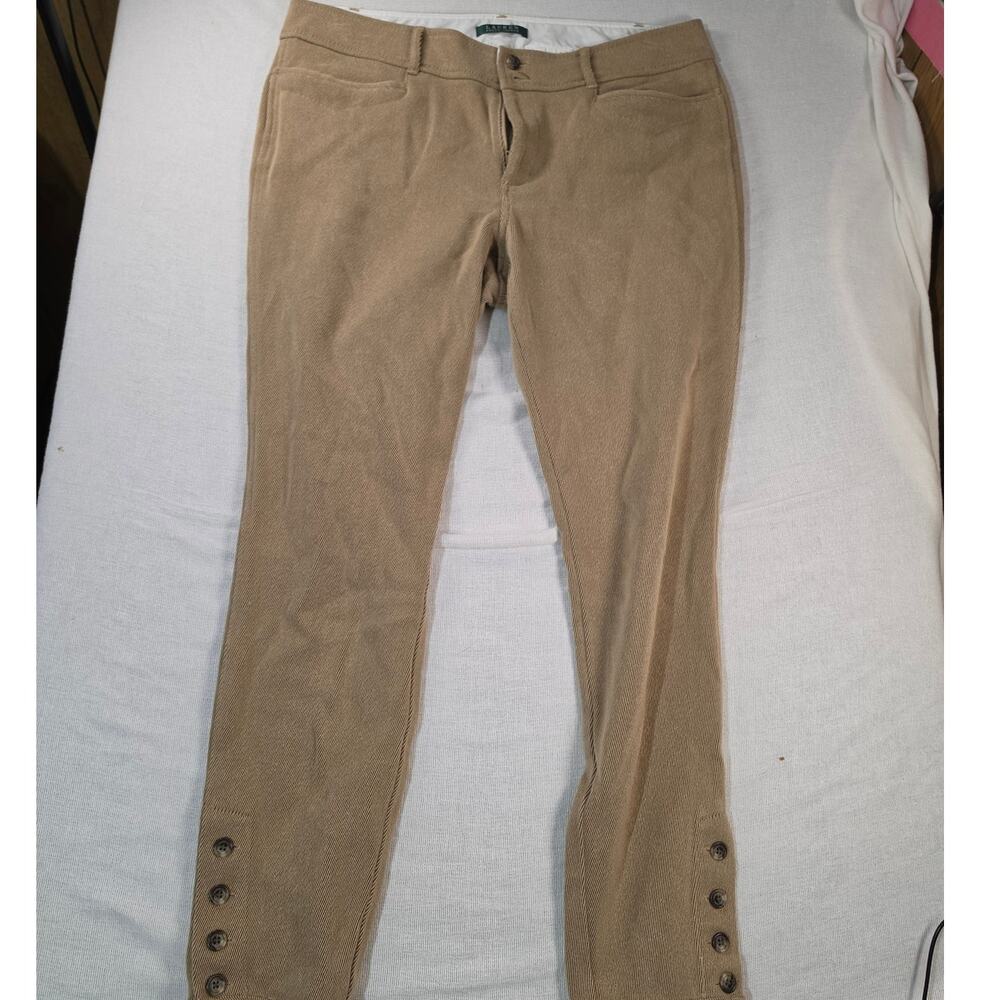 Lauren Ralph Lauren Tan Button Ankle Skinny Pants 14